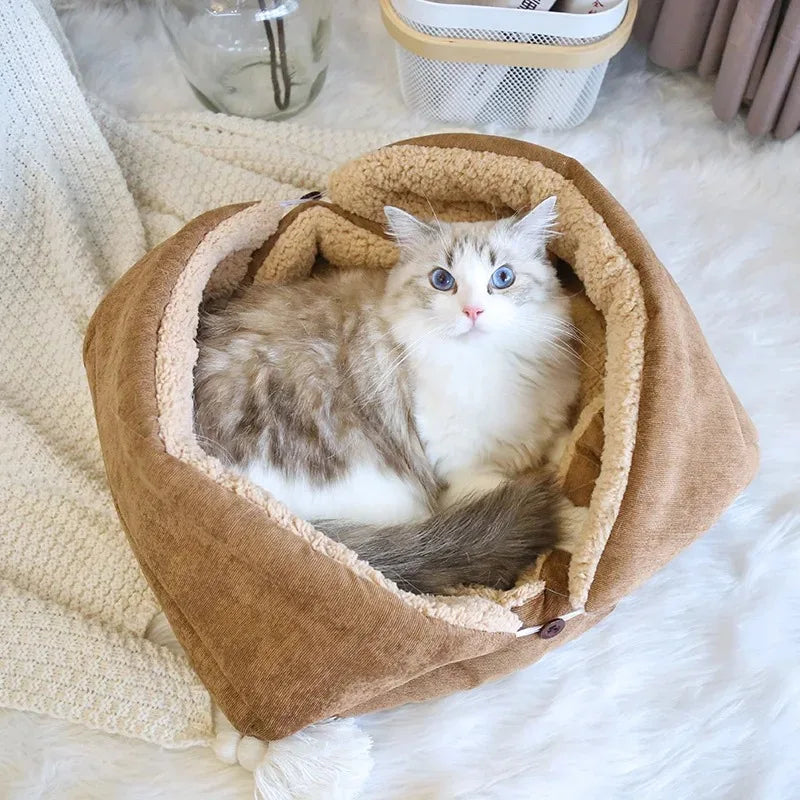 Cats Beds for Winter Warm Accessories Kitten Houses Dog Bed Basket Mat Things Cushions House Puppy Goods Pet Supplies